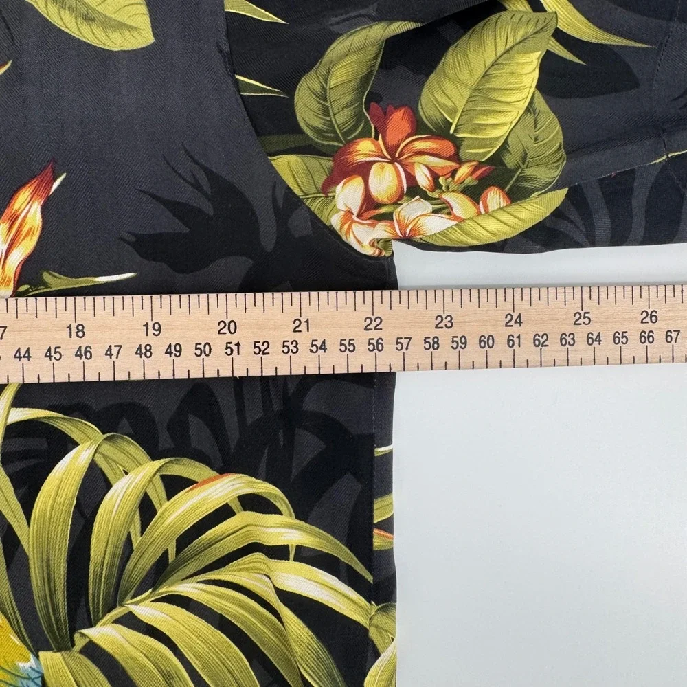 Tommy Bahama Mens S Silk Parrot Tropical Floral Camp Shirt Black Short Sleeve